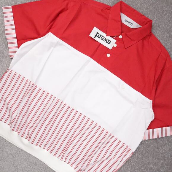 VTG 80s 90s Award Deadstock Large Red White Striped Short Sleeve Collared Shirt - Picture 7 of 9